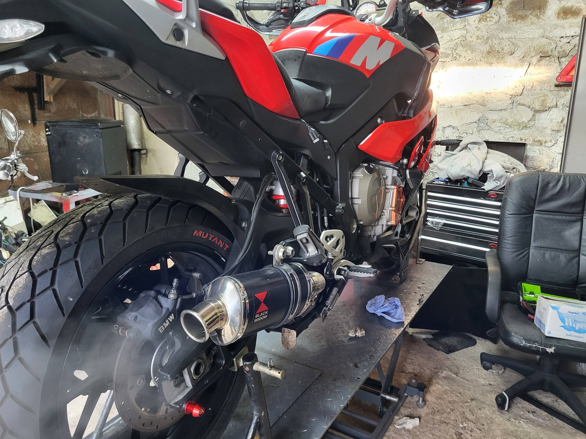 BMW S1000XR SE Sport - One of our personal bikes, in for an oil and filter change, as well as adding a manual cam chain adjuster